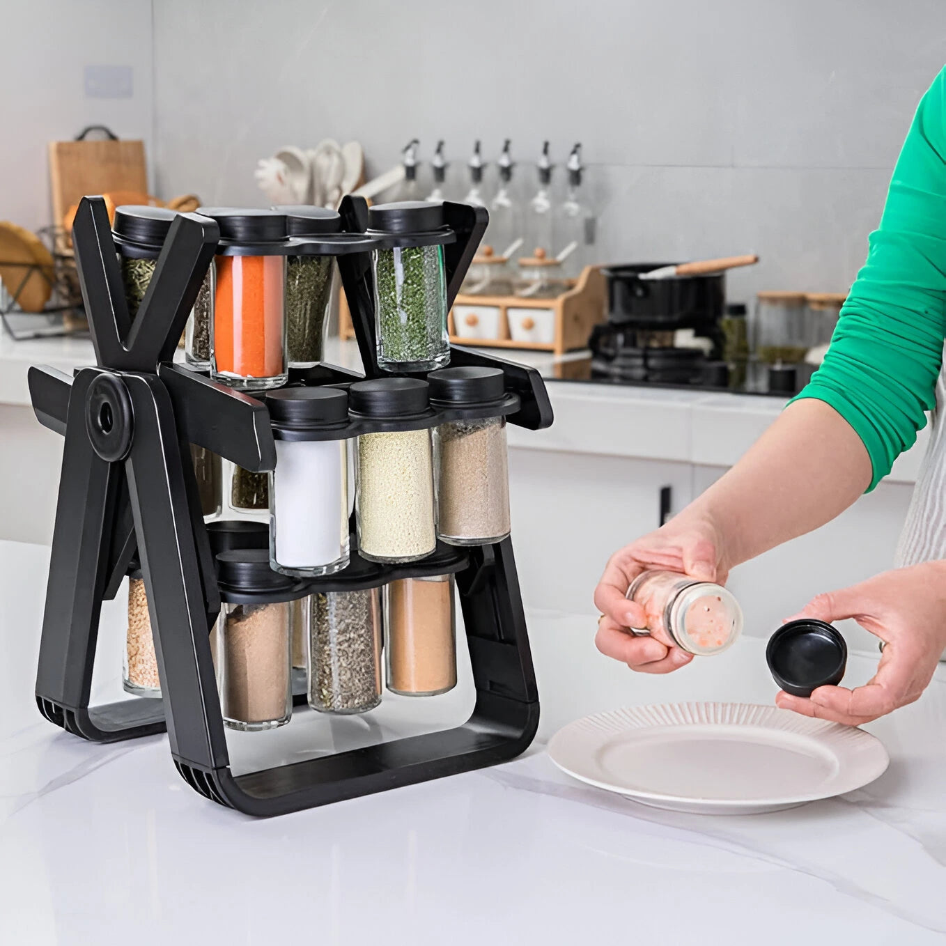360° Rotating Spice Rack – 18 Jars Set | Improves cooking efficiency